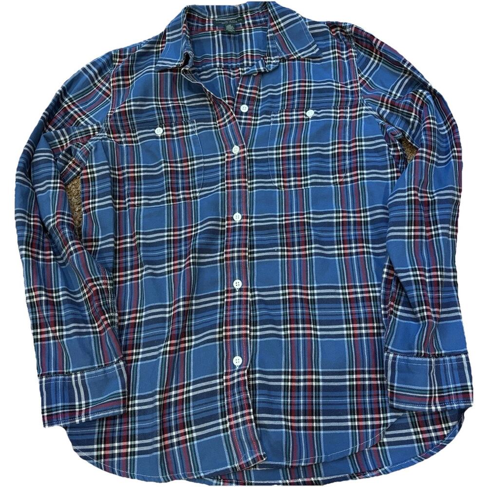 Lauren Ralph Lauren Plaid Women’s Button Up Roll Tab Sleeve Blue & Red Cotton M